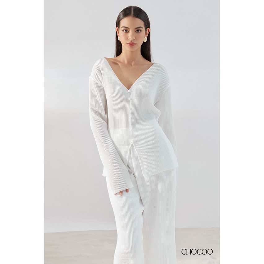 Set đồ nữ CHOCOO Maya Top x Maya Pant thiết kế áo dài tay xếp ly cổ tim và quần vải dài chất liệu cao cấp