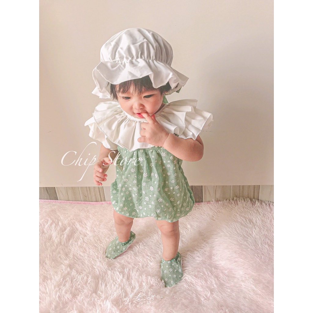 Romper bé gái CHIP STORE Bộ liền thân cho bé sơ sinh - 1 tuổi màu xanh mint cổ bèo xinh xắn