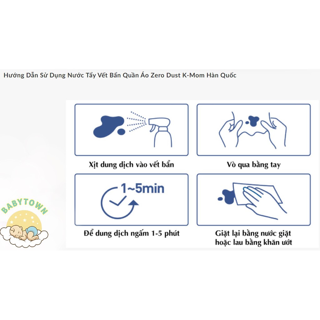 NƯỚC TẨY VẾT BẨN QUẦN ÁO ZERO DUST K-MOM HÀN QUỐC