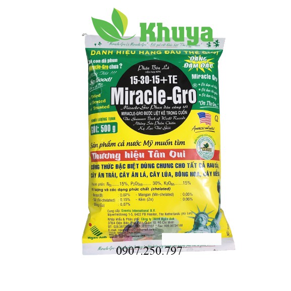 Phân bón lá Miracle Gro 15-30-15+TE gói 500gr Ra rễ và Đâm chồi