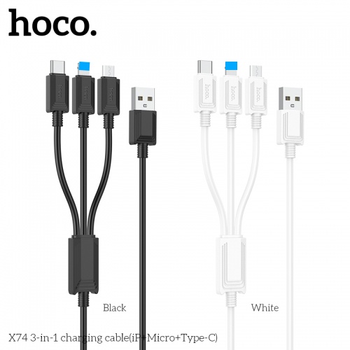 Cáp sạc đa năng 3 đầu Hoco X74 2.0A dài 1m-Hàng Chính Hãng