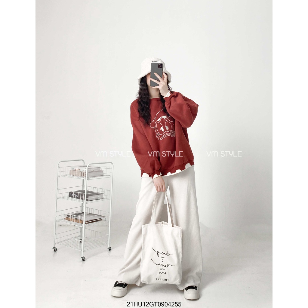 Áo nỉ Hoodie viền tay in hình chú vịt vạt áo cách điệu thời trang nữ Hàn Quốc FMstyle Saigon 21HU12GT0904 | BigBuy360 - bigbuy360.vn