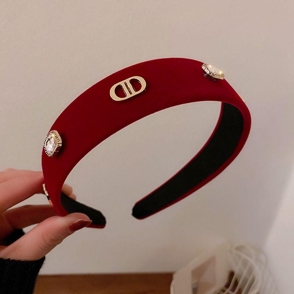 ANEMONE Băng Đô Cài Tóc Màu Đỏ In Chữ D Kiểu Vintage Dễ Thương
