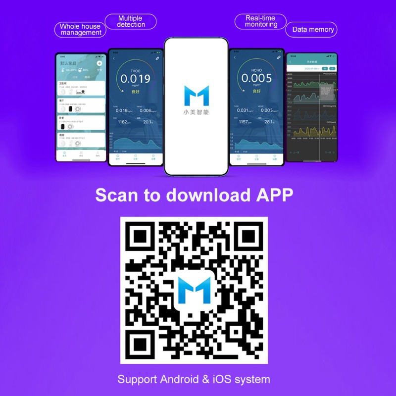 Máy kiểm tra chất lượng không khí nhạy cảm với Formaldehyde TVOC Carbon Dioxide CO2 hỗ trợ điện thoại màn hình APP