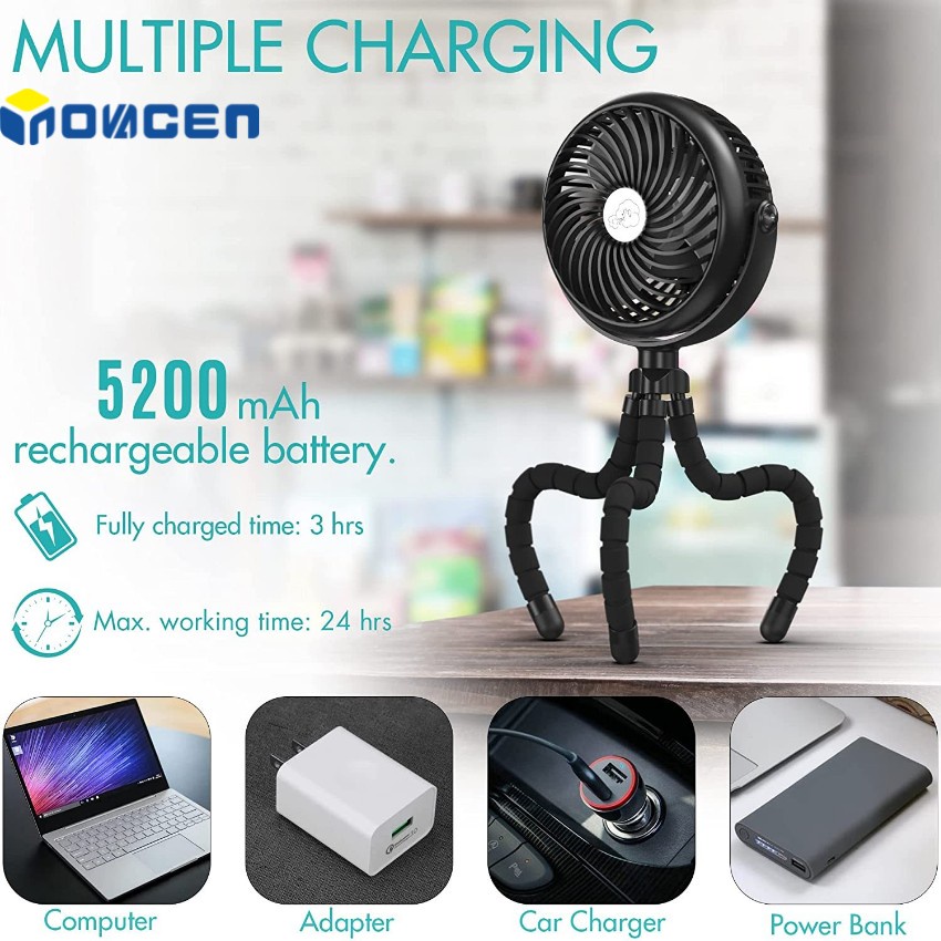 Quạt Làm Mát Cầm Tay Mini Sạc Được 5200mAh Hình Bạch Tuộc Có Giá Đỡ Điện Thoại Cho Xe Đẩy/Xe Đẩy Em Bé/ Xe Đẩy Em Bé