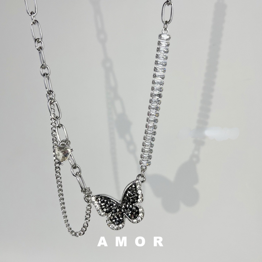 Vòng cổ Hình Bướm Đính Đá Zircon Màu Đen Sang Trọng Cho Nữ