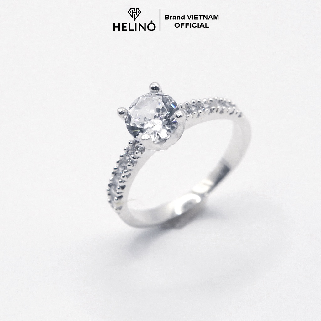 Nhẫn bạc đính đá nữ HELINO 4 chấu đá vuông cao cấp đơn giản cá tính trang sức bạc tinh tế giá rẻ N01