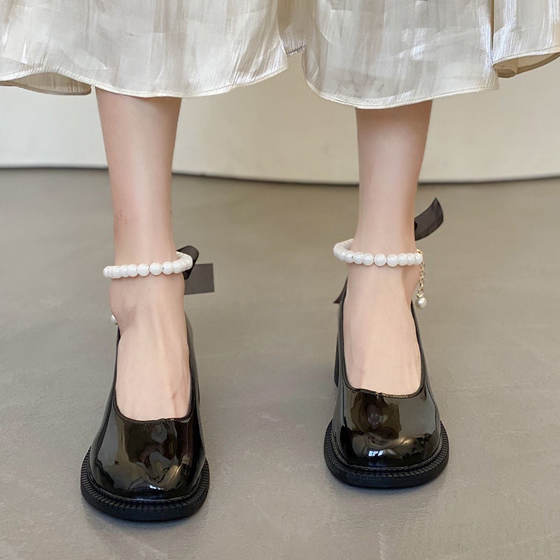 Giày Cao Gót Da Đế Dày Trẻ Trung Phong Cách Hàn Quốc