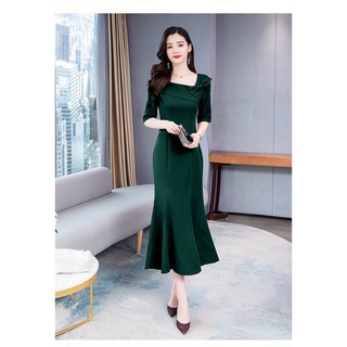 Đầm đuôi cá nơ vai tay ngắn