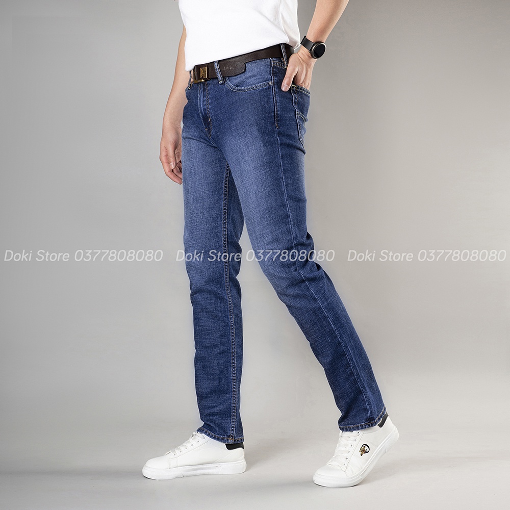 Quần Jean Nam Cao Cấp Màu Xanh Đậm XM-05, Quần bò nam dáng ôm côn, chất vải co giãn - DOKI
