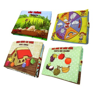 Bộ 4 Sách Vải Pipovietnam (Hình Khối - Hoa Quả - Thời Tiết - Côn Trùng) - có ảnh thật