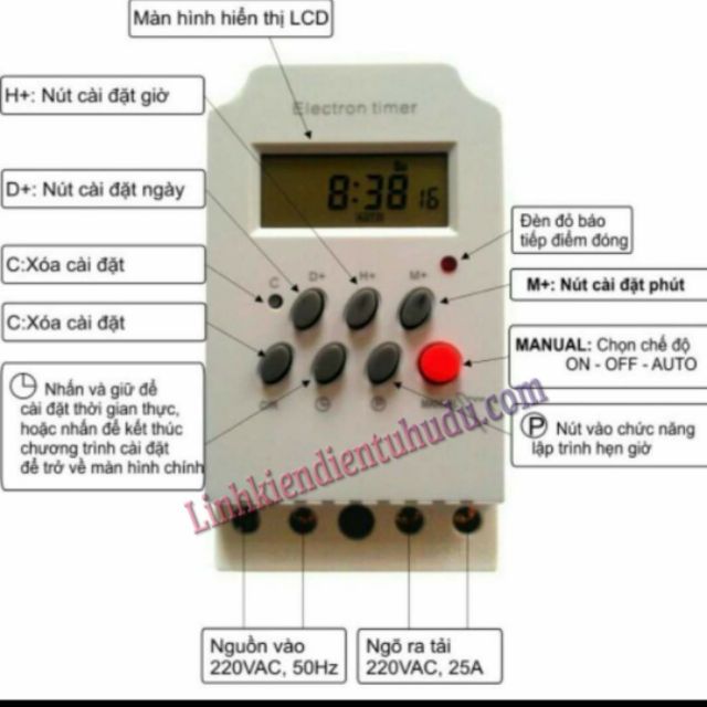 Bộ hẹn giơ tự động bật tắt công tắc hành trình 220v 25a tưới cây bơm nước tự động