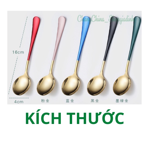 Thìa Inox mạ vàng cán dài nhiều màu sắc