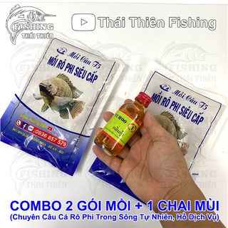 Combo 2 gói mồi câu cá rô phi siêu cấp, 1 chai tinh mùi câu cá rô phi