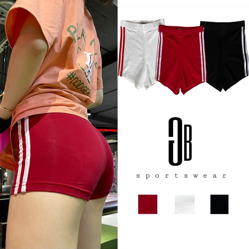 Quần short đùi thể thao cao cấp nữ, 2 sọc GB cạp, lưng cao ôm, nâng mông 100% cotton tập gym, yoga, nhảy dance, đi chơi