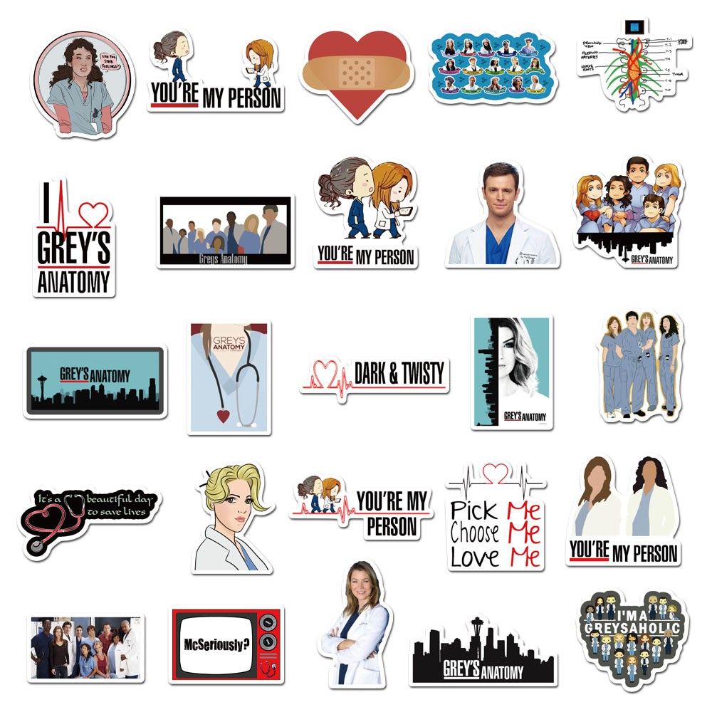 Set 50 miếng sticker dán trang trí chống thấm hình phim Grey's Anatomy độc đáo