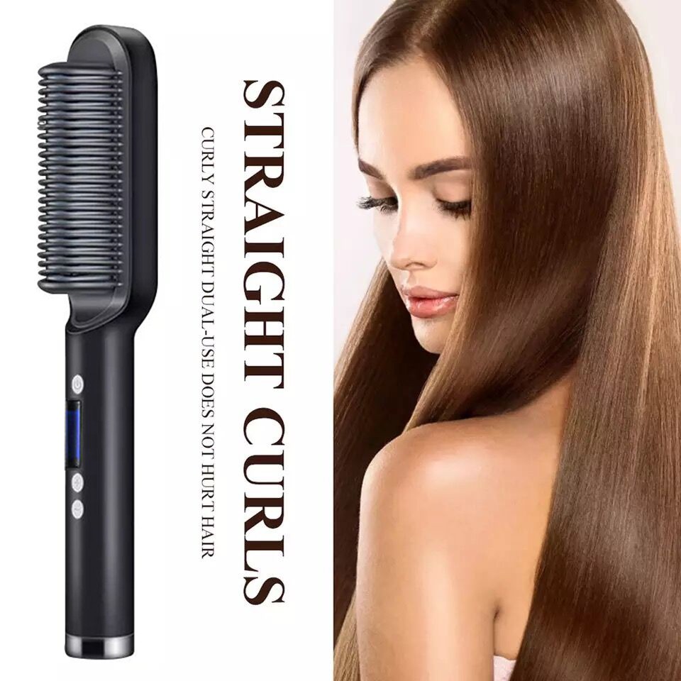 【Shiny b&s】LED hair tool duỗi tóc thẳng Máy Duỗi Tóc Lược Máy uốn tóc 2 trong 1 Bàn chải duỗi tóc Công cụ tạo kiểu Lược chải tóc Máy ép