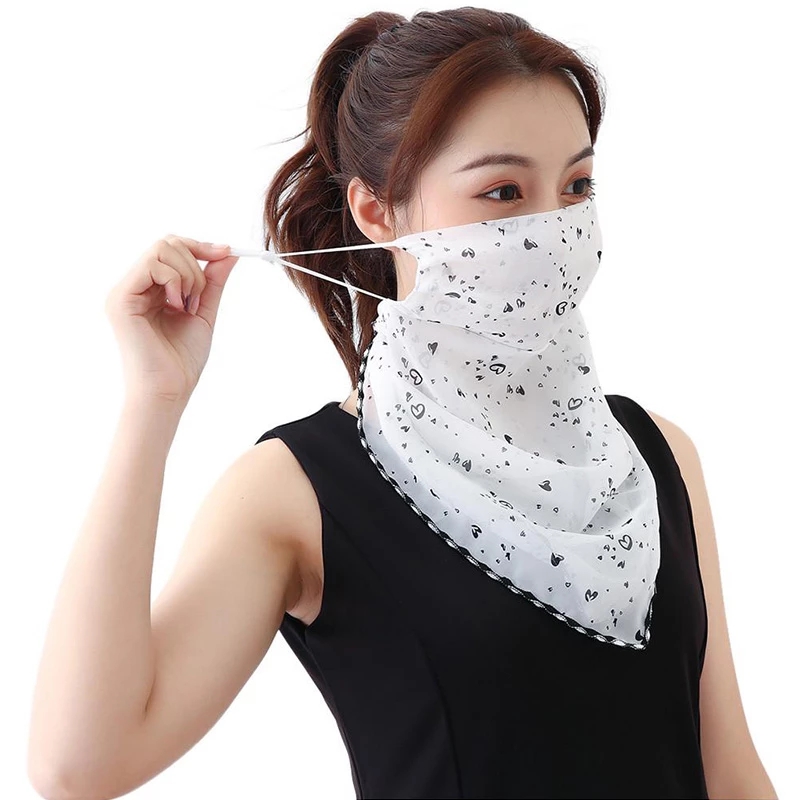 Unisex Adult Chiffon Printing Floral Quick-drying Breathable Cycling Scarf Half Face Mask/Reusable Seamless Neck Cover Ear Loops Bandana/Sunscreen Windproof Anti-dust Facemask