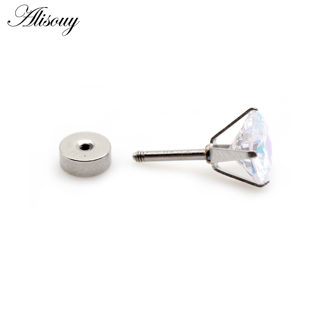 Alisouy 2 Chiếc Unisex Nam Nữ Tròn Pha Lê Zircon Thép Không Gỉ Bông Tai Barbell Tragus Sụn Xuyên Trang Sức