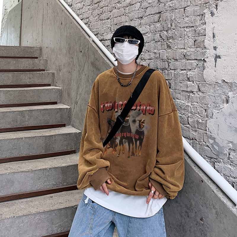 Ifnicefuture Áo hoodie Tay Dài Dáng Rộng In Hình Thời Trang Phong Cách retro Hàn Quốc