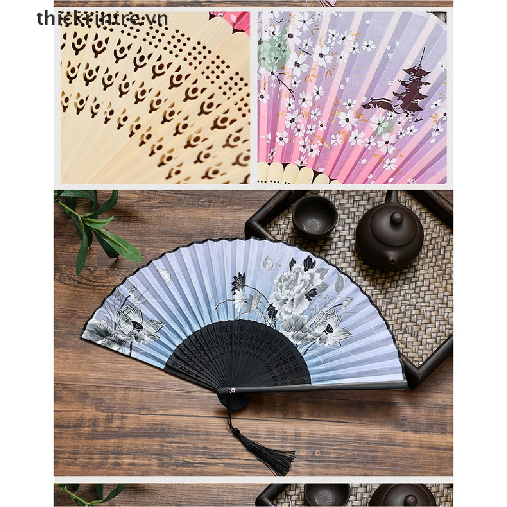 Quạt Xếp Cầm Tay Họa Tiết Hoa Phong Cách Trung Quốc Làm Đạo Cụ Chụp Ảnh Cho Nữ