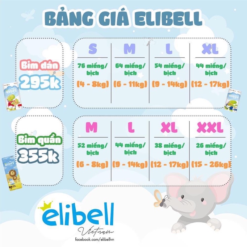 [BỈM ELIBELL] BỈM QUẦN/DÁN - DÁN S76/M64/L54/XL44, QUẦN M52/L44/XL38/XXL26