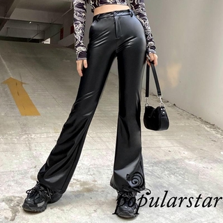 Quần Da PU Lưng Cao Ống Rộng Thời Trang Dành Cho Nữ