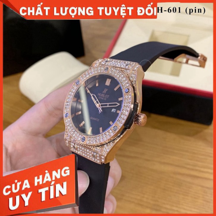 (Hublot hương vani) Đồng hồ nam Hublot, đồng hồ máy pin đính đá cao cấp DH601 - hublot.dongho