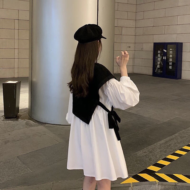 Váy tiểu ghile liền đen trắng