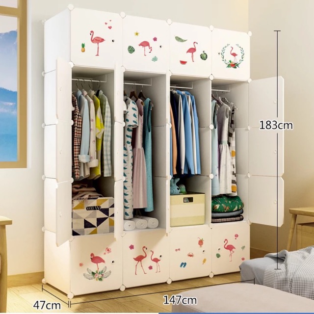 Tủ nhựa ghép 20 ô mẫu hồng hạc sâu 47cm. Tặng 3 treo đồ.