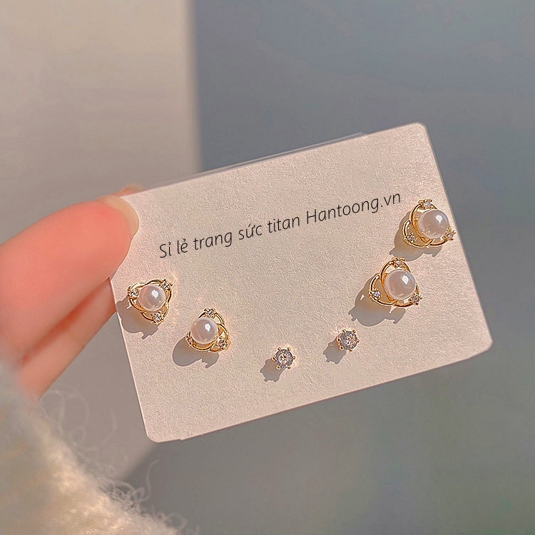 Set 3 đôi bông tai ngọc trai thiết kế trẻ trung thời trang thanh lịch