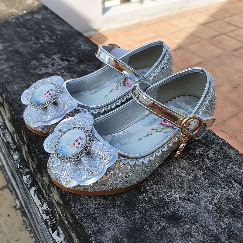 Giày công chúa cho bé gái Elsa cao gót kiểu dáng búp bê bít mũi