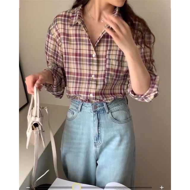 Sơ mi kẻ Hàn suông