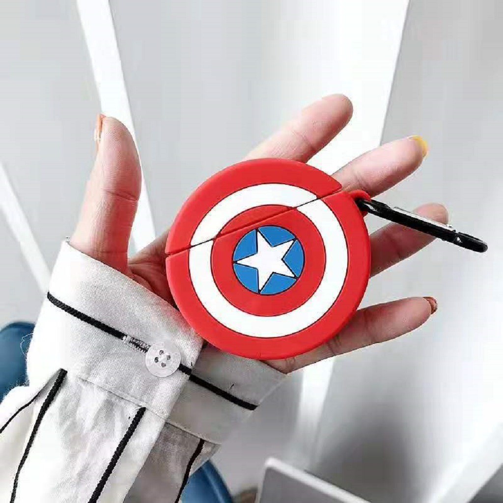 Airpods Case ⚡ Tặng Móc Đeo ⚡ KHIÊN CAPTAIN AMERICA Case Tai Nghe Không Dây Airpods 1/ 2/ i12/ PRO - Tuấn Phụ Kiện