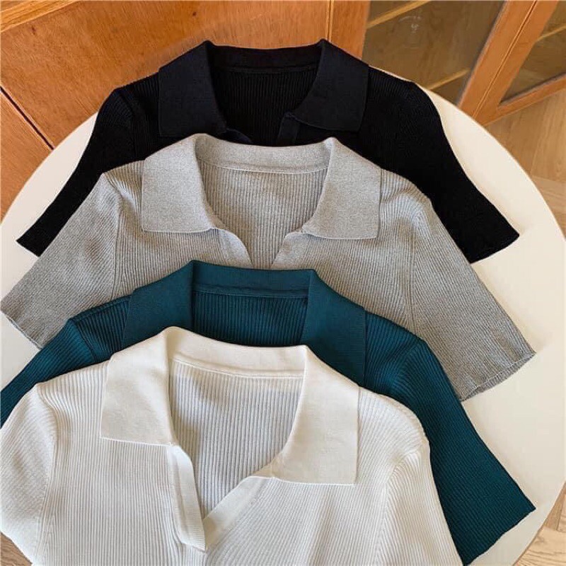 Áo croptop polo cổ bẻ