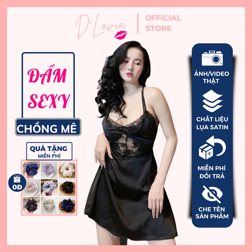 Đầm ngủ nữ quyến rũ gợi cảm phối ren sexy satin cao cấp mềm mịn thoáng mát AN24 - D'Lavia
