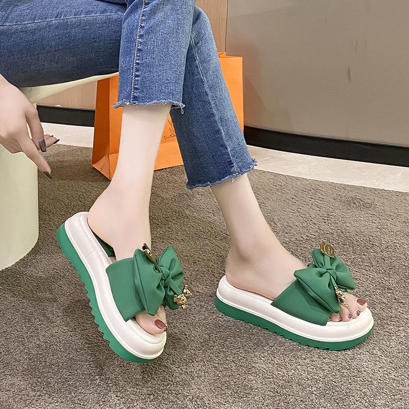 Dép Đế Dày Đính Nơ Thiết Kế Mới Cao Cấp Thời Trang