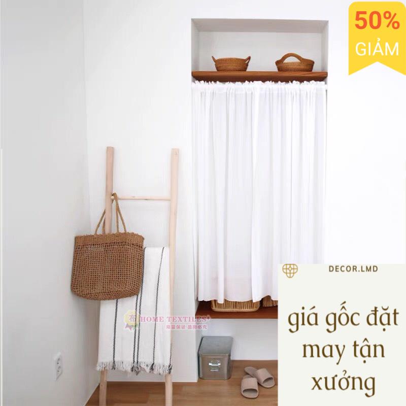 Rèm cửa sổ trắng vải linen xinh xắn phong cách hiện đại, màn vải treo tường trang trí decor phòng ngủ