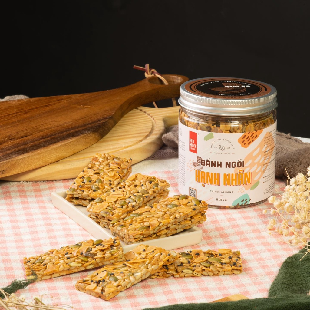 Bánh ngói hạnh nhân ăn kiêng Gạch đỏ hũ 250g, bánh giảm cân không đường, keto tiện lợi tốt cho gym, yoga