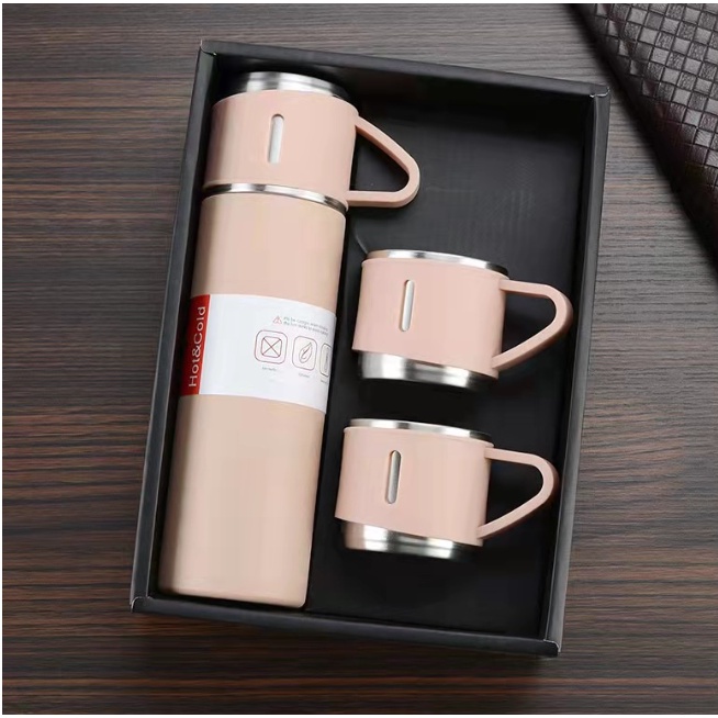 Bình Giữ Nhiệt Nóng Lạnh 500ml Kèm 2 Cốc Hôp Đựng Xịn Xò Chất Liệu Inox 304, Dung Tích- Bộ bình 2 cốc