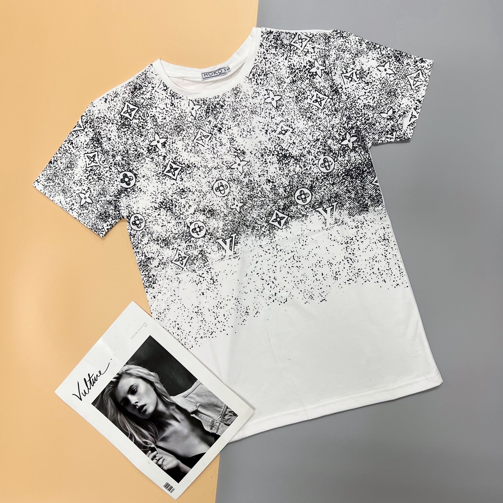 Áo Thun Nam Tay Ngắn, Áo Thun Nam Cổ Tròn Họa Tiết LV Loang, Icon Thời Trang, Phong Cách 2022