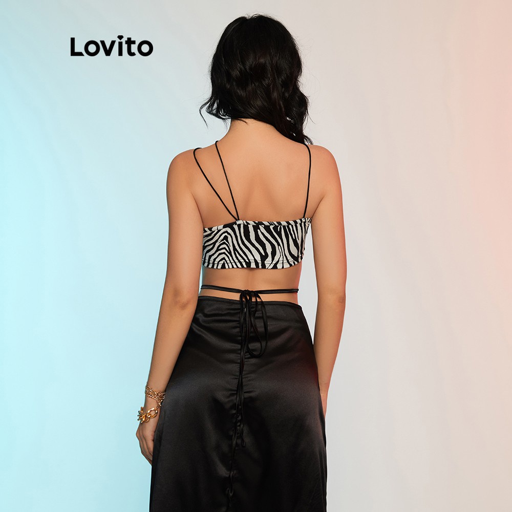 Lovito Áo Tank Top Họa Tiết Kẻ Sọc Ngựa Vằn Màu Đen Dợi Cảm L12D47 | BigBuy360 - bigbuy360.vn