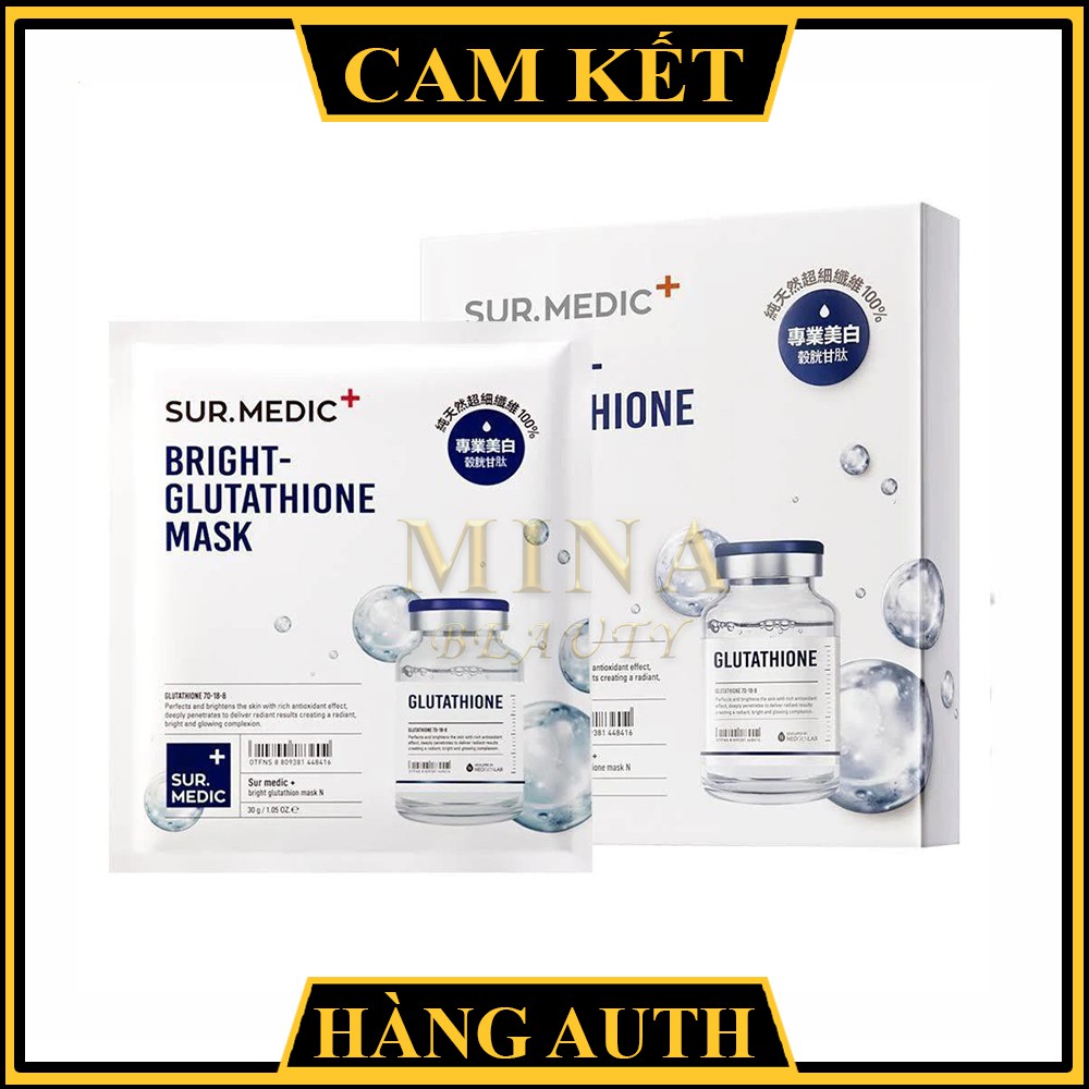 Mặt nạ dưỡng căng bóng [Trắng da 100%-Hàng Auth] Hộp 10 miếng mặt nạ dưỡng trắng Sur Medic Bright Glutathione Mask