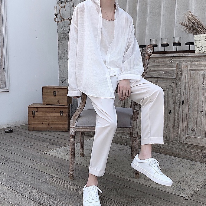 Áo Sơ Mi Tay Dài Chống Nắng Thoáng Khí Thời Trang Mùa Hè Phong Cách Hàn Quốc Cho Nam