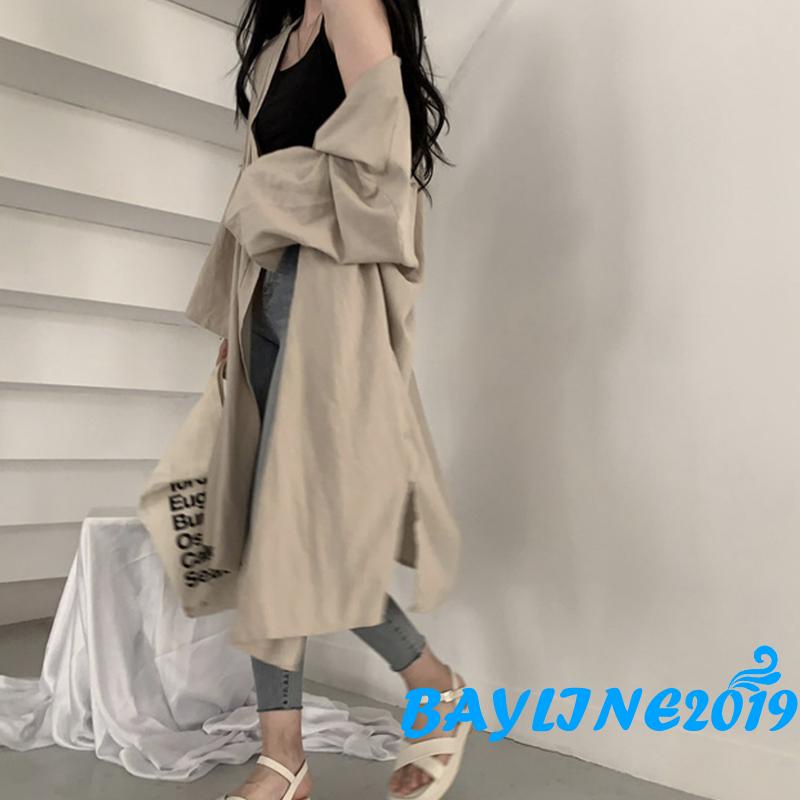 Áo Khoác Cardigan Tay Dài Dáng Rộng Màu Trơn Xẻ Tà Thời Trang Mùa Hè Cho Nữ