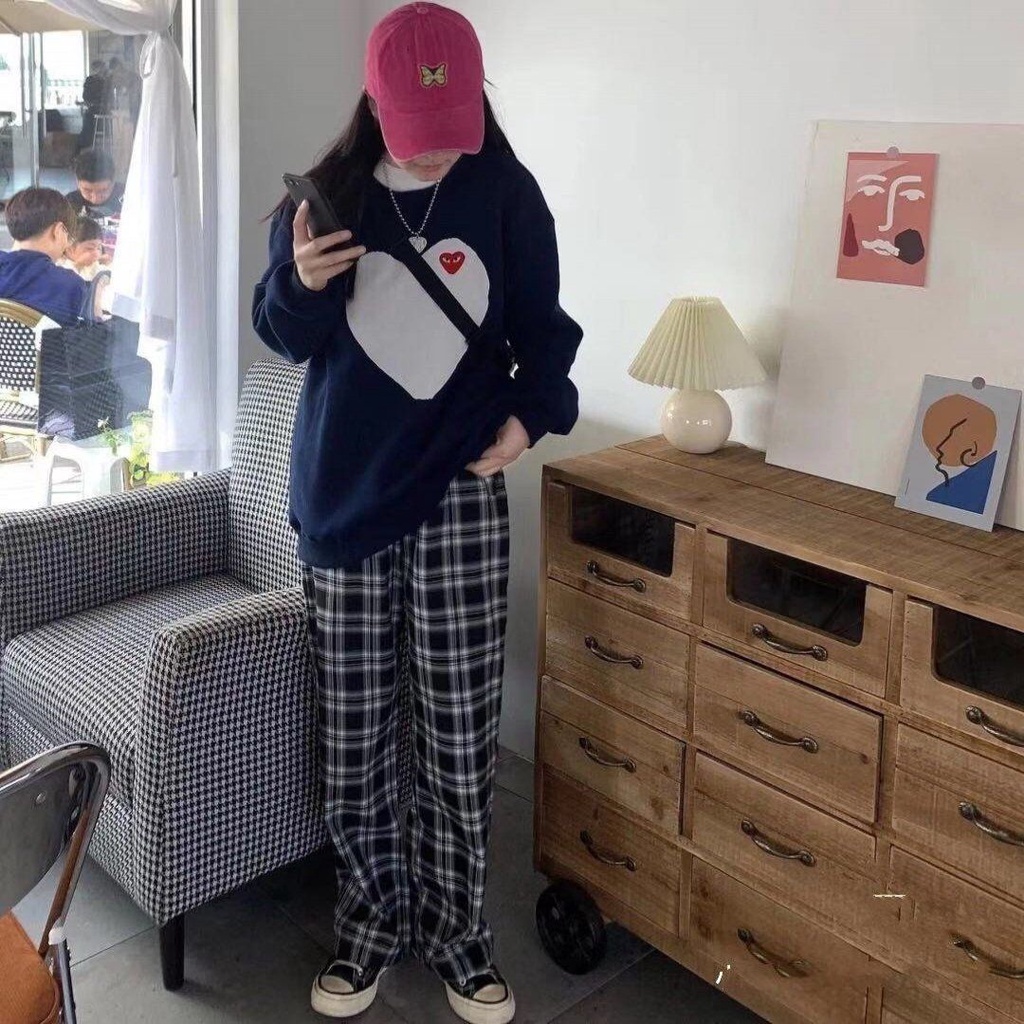 Áo sweatshirt tay dài in họa tiết trái tim phong cách Nhật Bản thời trang dành cho nữ