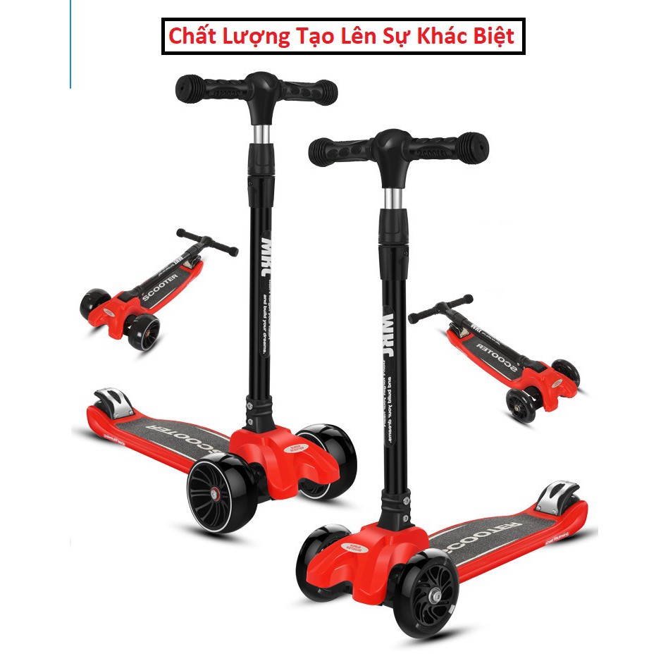 Xe trượt Scooter 3 bánh cao cấp cho bé từ 2 - 10 tuổi gấp gọn, bánh to phát sáng