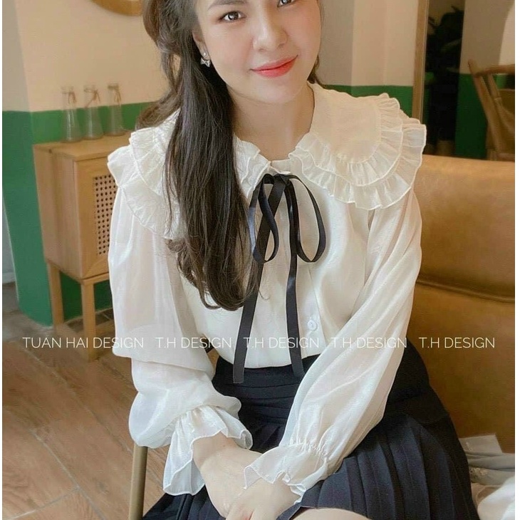 [Mã FAMARAL1 giảm 10K đơn 50K] áo sơ mi tơ 2 lớp , áo sơ mi tay bồng nút ngọc hàng QCCC loại 1 A0004 kaca