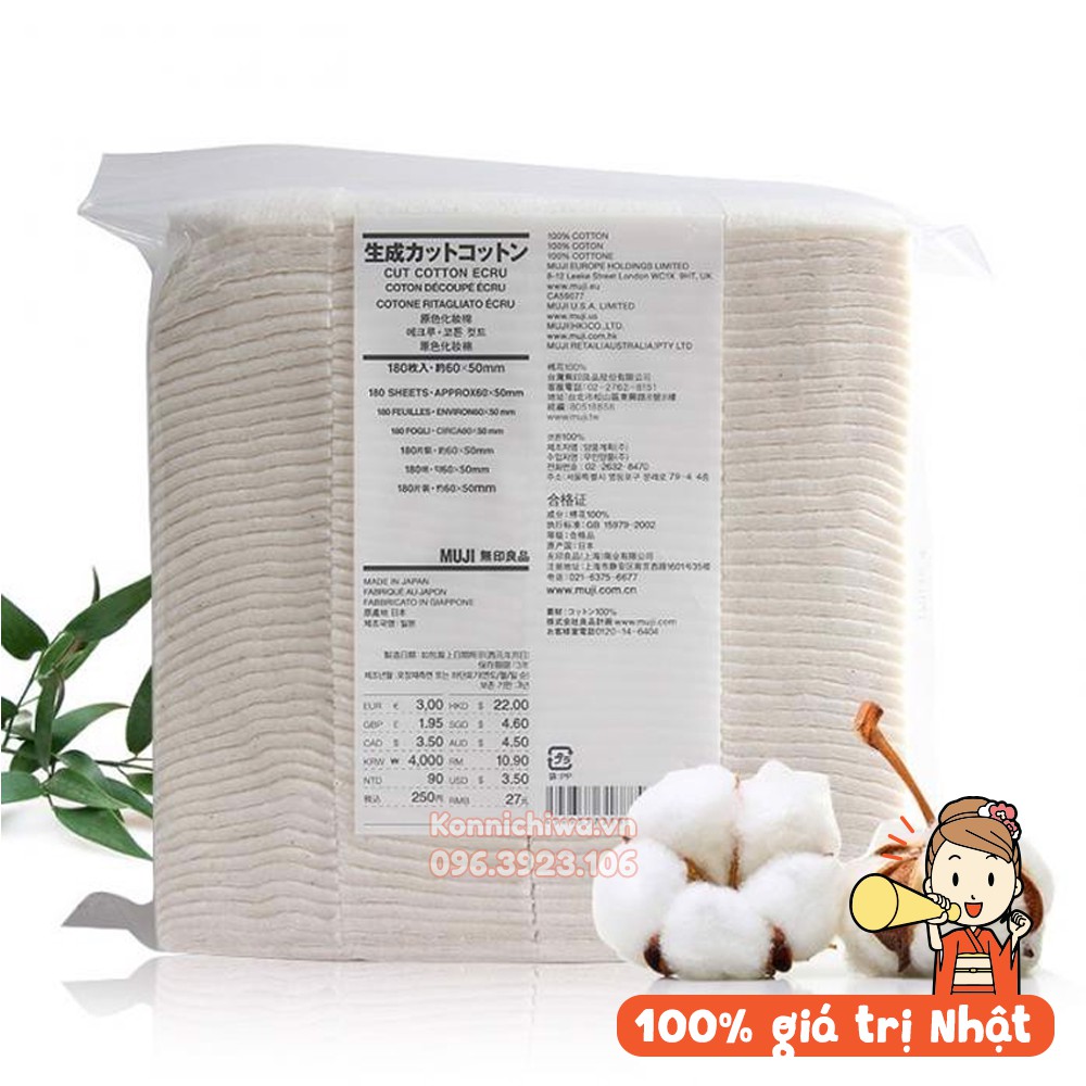 [Hàng Nhật Chính Hãng] Bông Tẩy Trang Organic MUJI Nội Địa Nhật | Tẩy Trang MUJI Nhật Bản Cotton Pad 180 Miếng