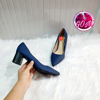 Giày cao gót/ Giày bít màu xanh da lỳ gót vuông 5 phân